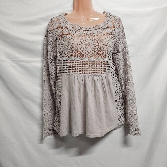 Sundance Boho Crochet Top Blouse Women Size S Gray Cotton - Picture 3 of 11